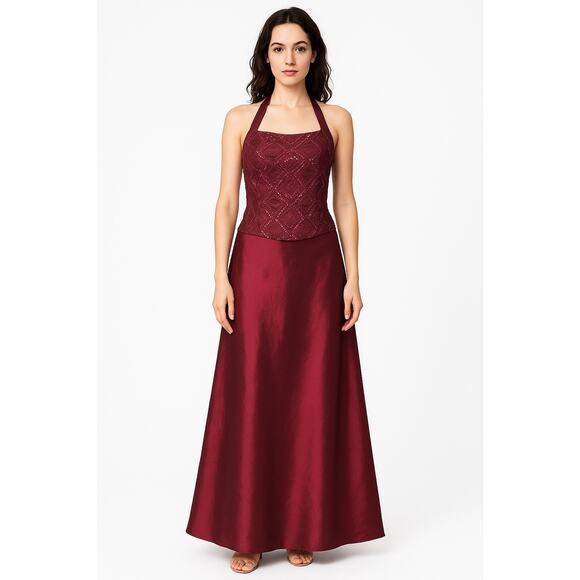 Vtg Y2K  Zum Zum Niki Livas wine Taffeta Iridescent Skirt & sequin halter Top XS - Picture 16 of 16